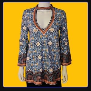 NITT BY FLYING TOMATO Boho Tribal Floral Choker Bell Sleeve V-Neck Blouse